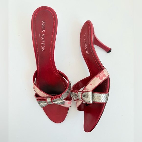 Louis Vuitton Vintage Red Pink Cherry blossom monogram Takashi Murukami mules 41
